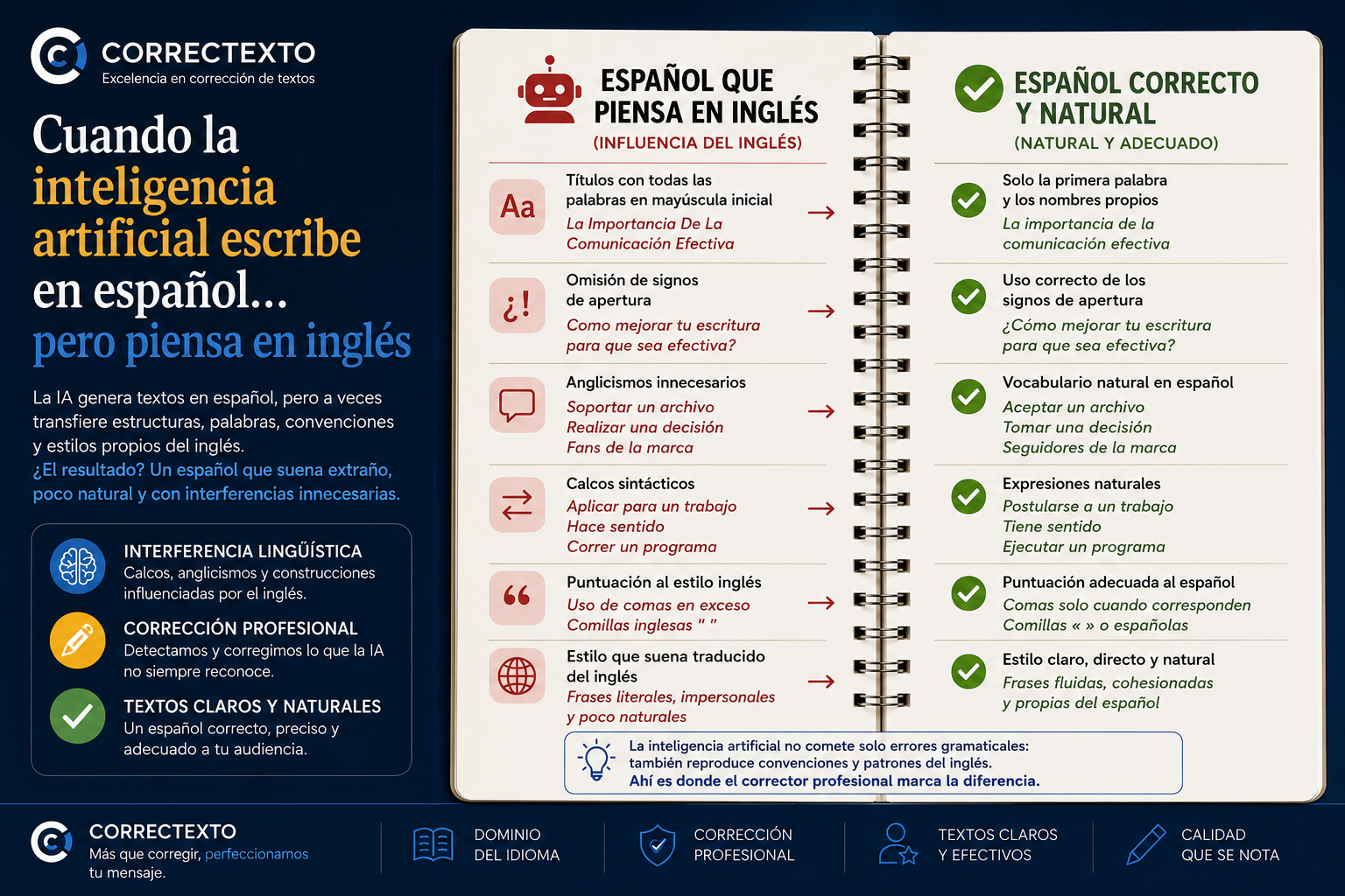 Cuando la inteligencia artificial escribe en español pero piensa en inglés – calcos, anglicismos y errores de puntuación – Correctexto